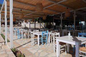 Ready for lunchtime. Restaurant at Ammoussa Beach