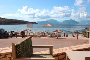 Enjoy the view from the taverna. Ammoussa Beach Lefkada