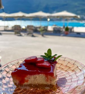 Homemade cheesecake from Restaurant Poseidon Bay in Vasiliki Lefkada Greece