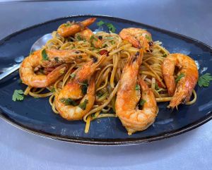 Linguini with shrimps - Poseidon Bay Vasiliki